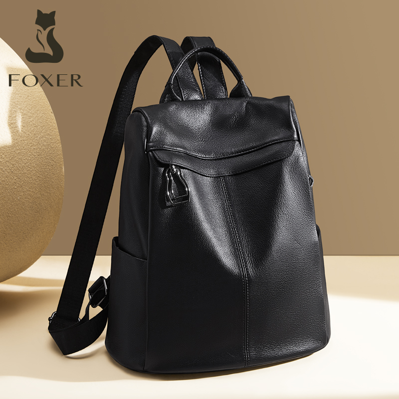 Travel Backpack Anti Theft - FOXER Genuine Leather Backpack for Women