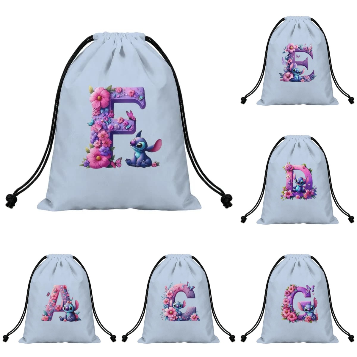 Cartoon Stich A-Z Alphabet Flo - đánh giá và giá Drawstring Gym Bag